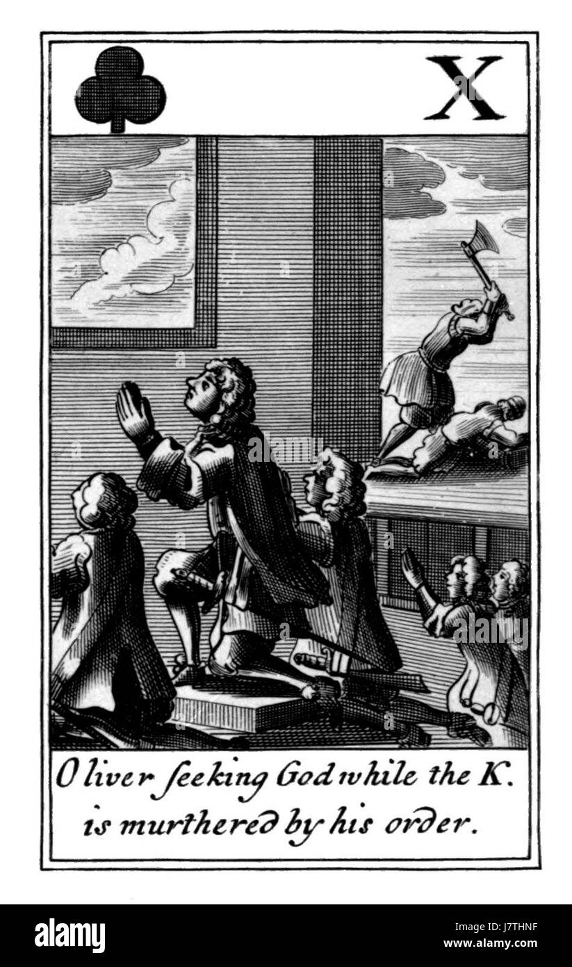 Il "Cavalier 10 of Clubs" è una carta di tarocchi spesso associata al coraggio, all'ambizione e al movimento in avanti. Come parte della tuta dei club, simboleggia l'azione, il potere e il cambiamento, con il cavaliere che rappresenta qualcuno che si imbarca in sfide con determinazione. Essa riflette temi di perseveranza e di azioni decisive di fronte agli ostacoli. Foto Stock