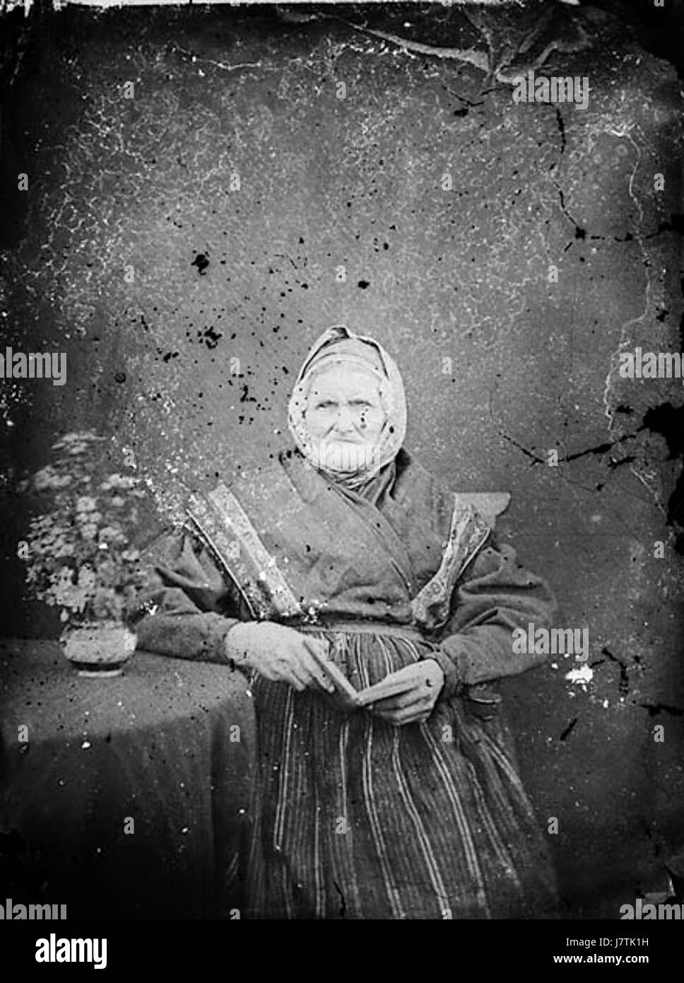 Questa immagine raffigura una donna anziana seduta a leggere un libro. Può essere parte di una raccolta di fotografie o opere d'arte incentrate sull'invecchiamento e sui momenti di tranquillità. Il sereno coinvolgimento del womanÂ con il libro riflette calma e riflessione. Foto Stock