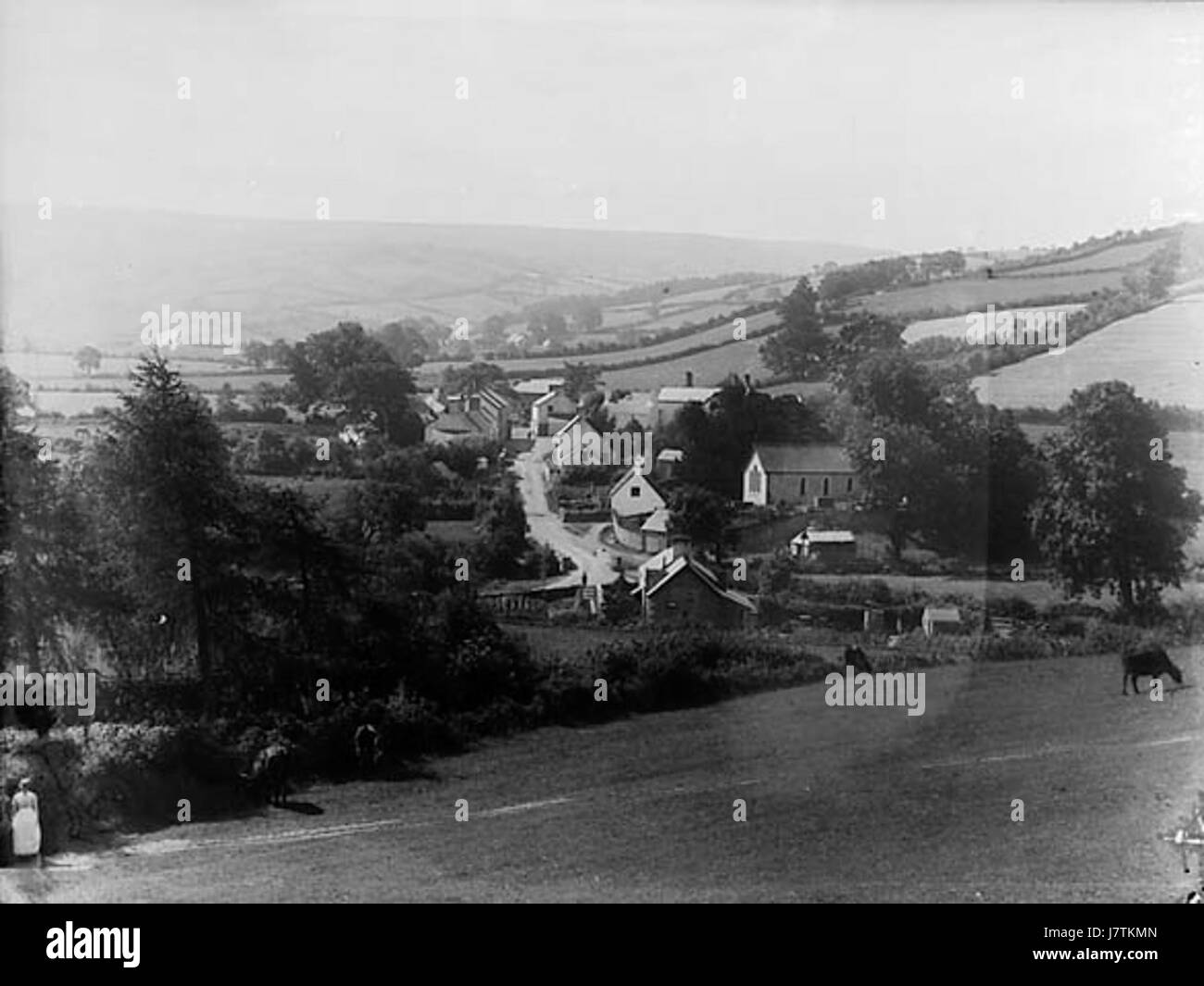 Una vista di Nantglyn da sopra la scuola NLW3362345 Foto Stock