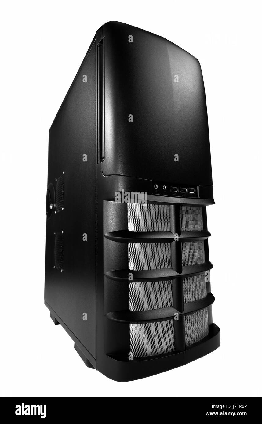 PC tower computer computer moderno isolato modernità hardware swarthy nero Foto Stock