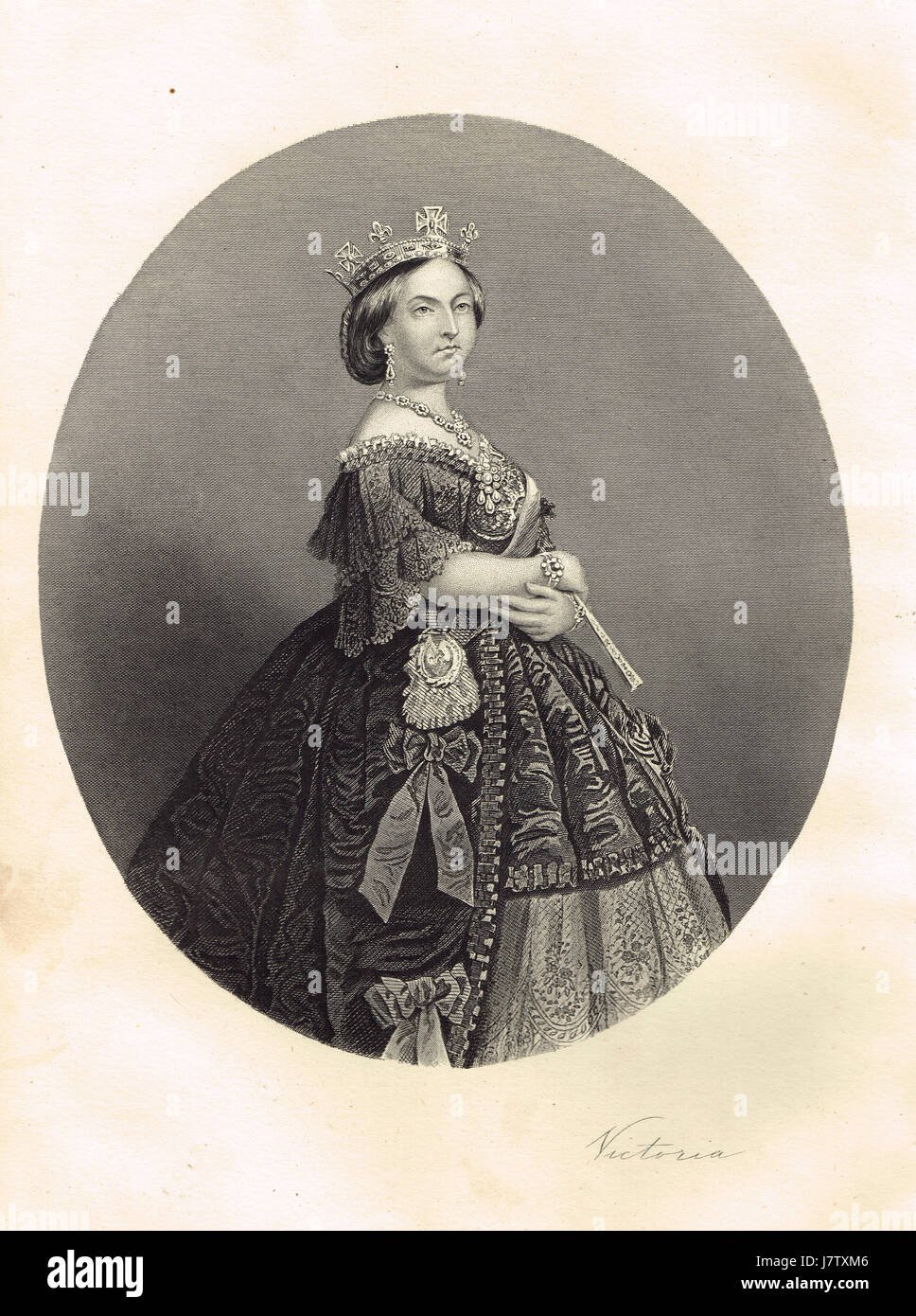 Ritratto della Regina Victoria & firma Foto Stock