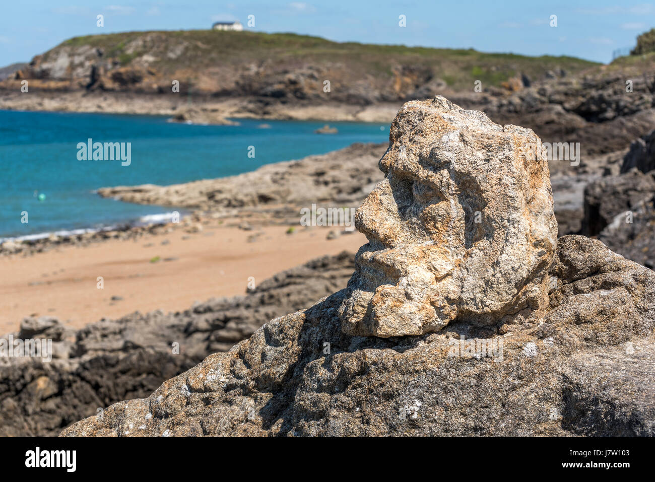 Coste della Bretagna St Malo Roches Sculptees rocce scolpite. Il sacerdote eremita Abbé Fouré trascorso venticinque anni da 1870 carving illeggibili massi in t Foto Stock