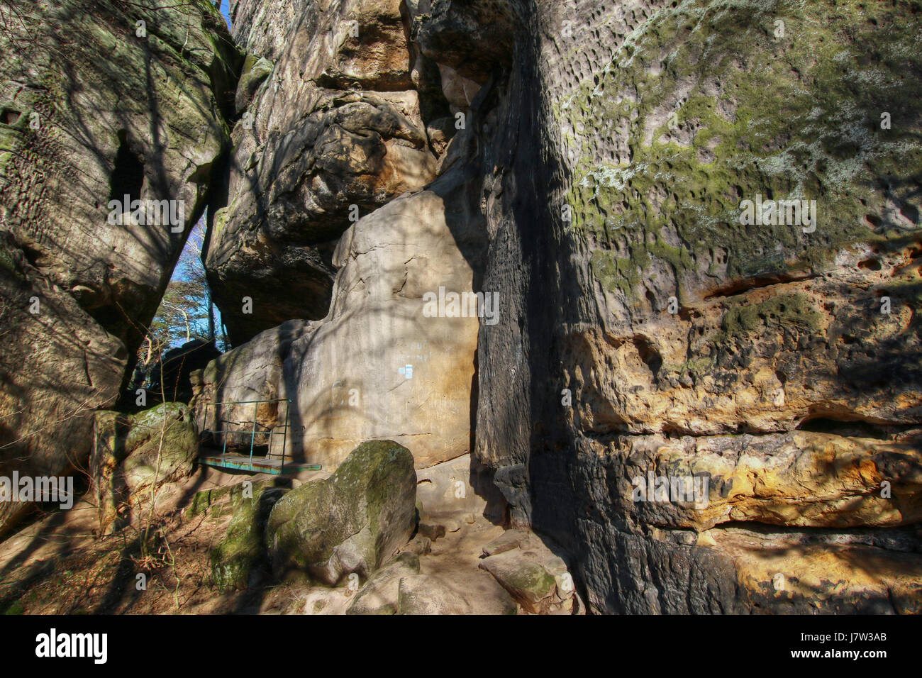 Le rovine del castello di roccia Drabske svetnicky, Paradiso Boemo, Repubblica Ceca Foto Stock