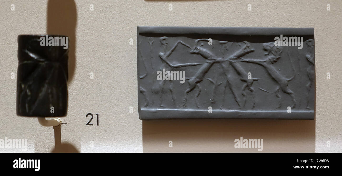 La guarnizione cilindro con Master di animali motif, periodo Akkadico, c. 2400 2200 BC Harvard Museo semitica Cambridge, MA DSC06183 Foto Stock