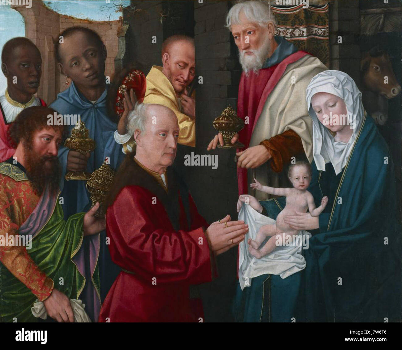 L'Adorazione dei Magi, intorno al 1514, è un capolavoro creato dal laboratorio di Gerard David, che mostra le tecniche dell'arte rinascimentale su un pannello ad olio, tenuto presso il Museo d'Arte dell'Università di Princeton. Foto Stock L'Adorazione dei Magi, intorno al 1514, è un capolavoro creato dal laboratorio di Gerard David, che mostra le tecniche dell'arte rinascimentale su un pannello ad olio, tenuto presso il Museo d'Arte dell'Università di Princeton. Foto Stock