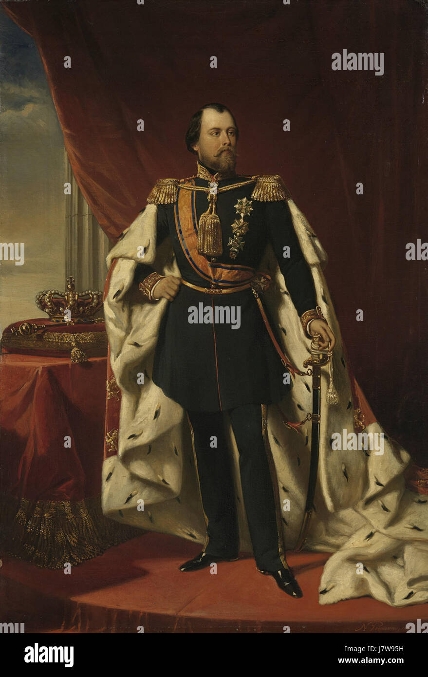 Un ritratto di Willem III, re dei Paesi Bassi, che mostra il suo ruolo e il suo significato come monarca durante il XIX secolo. Il dipinto si trova nel Rijksmuseum, che riflette il patrimonio reale olandese. Foto Stock