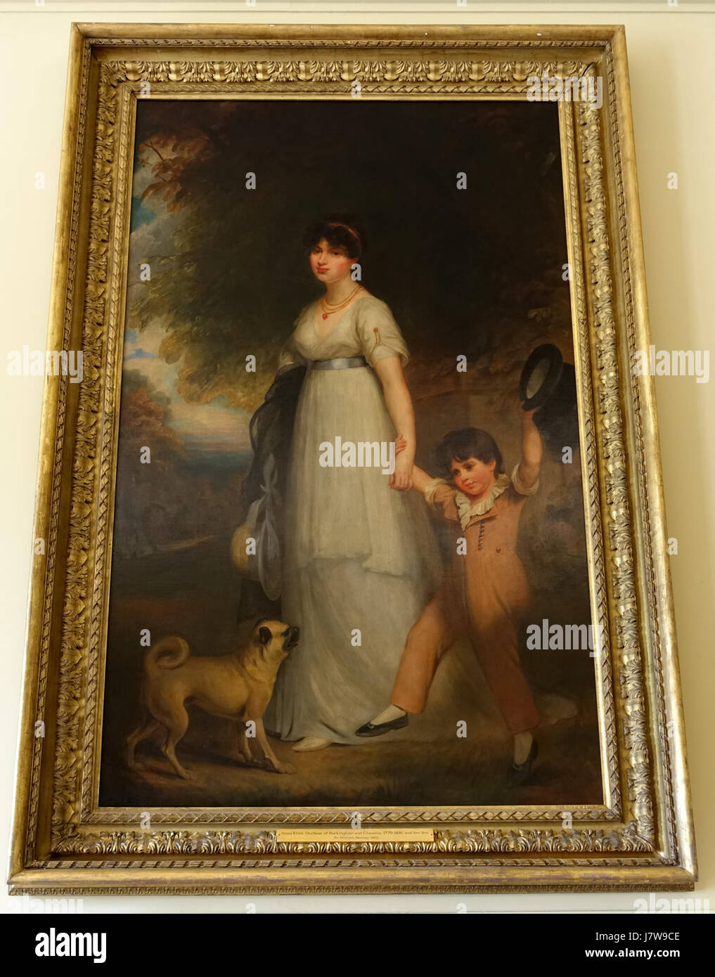 Questo dipinto ad olio di Sir William Beachey, creato nel 1802, raffigura Anna Eliza, duchessa di Buckingham e Chandos, con suo figlio. È ospitato a Stowe House, nel Buckinghamshire, ed è un importante esempio di ritrattistica dell'epoca della Reggenza. Foto Stock