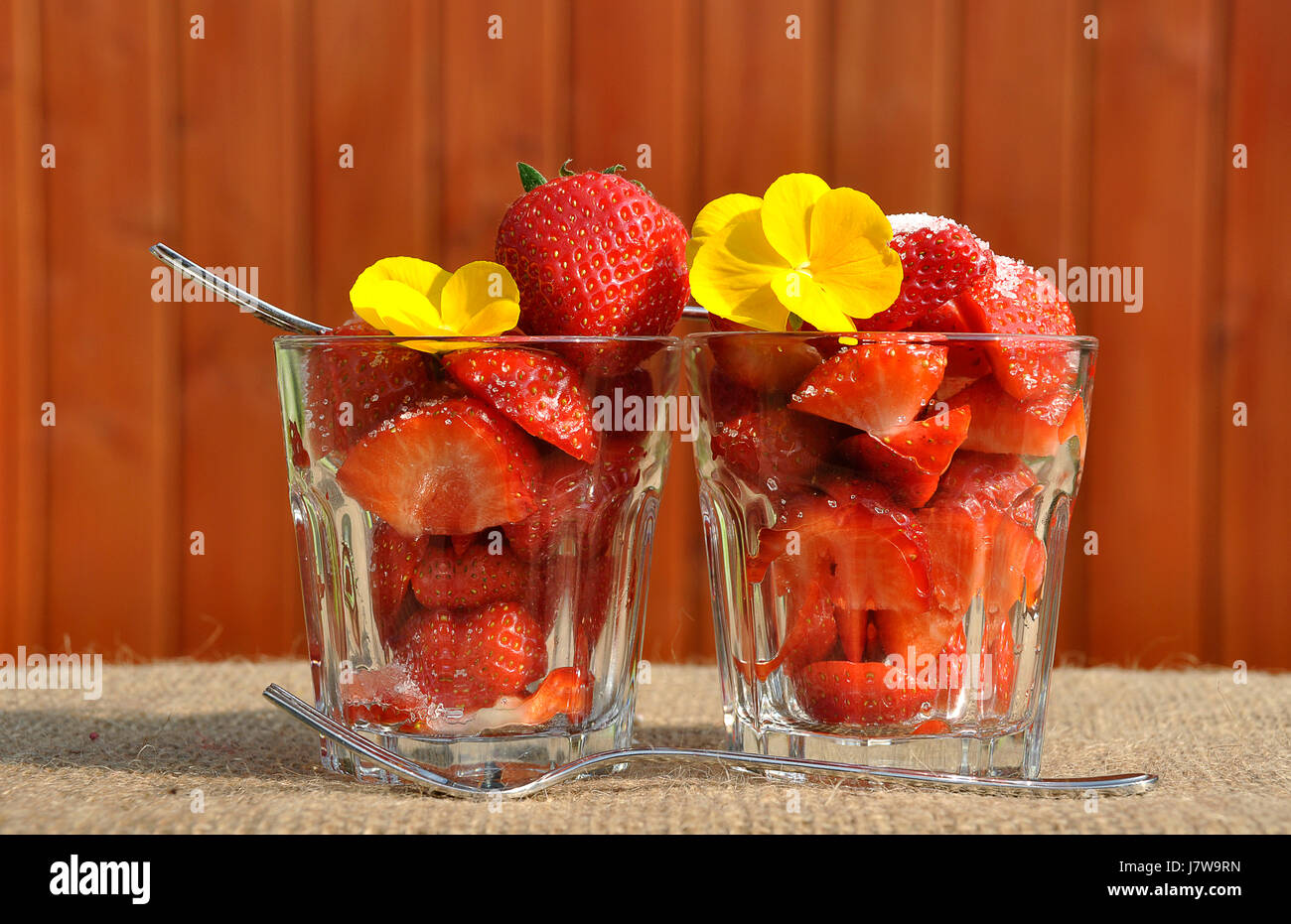 Bicchieri fragola vetraio ruddiness vetroso di colore rosso da dessert fragole bicchieri Foto Stock