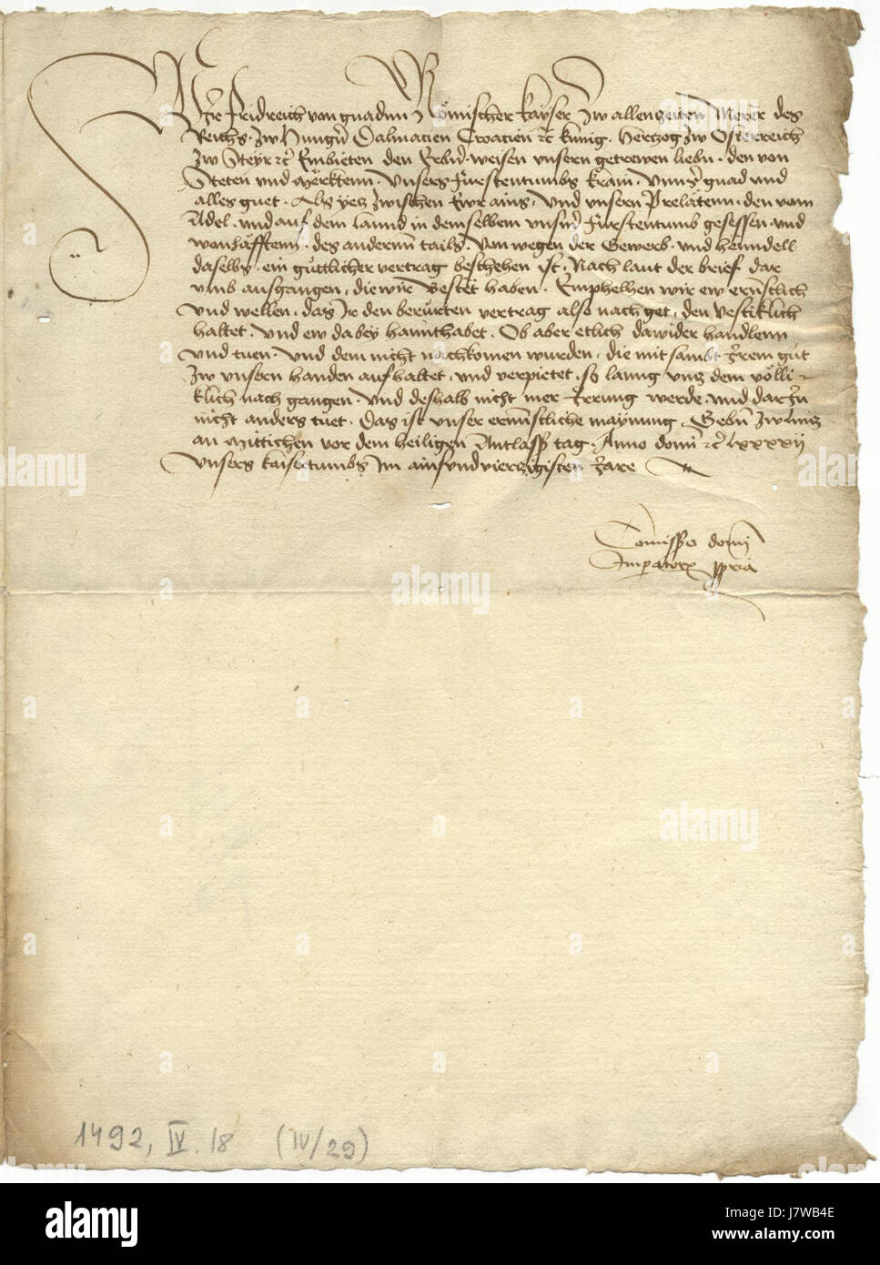 La data del 18 aprile 1492 segna un evento significativo nella storia, probabilmente riferendosi all'espulsione degli ebrei dalla Spagna o ad altri sviluppi chiave alla fine del XV secolo. Foto Stock