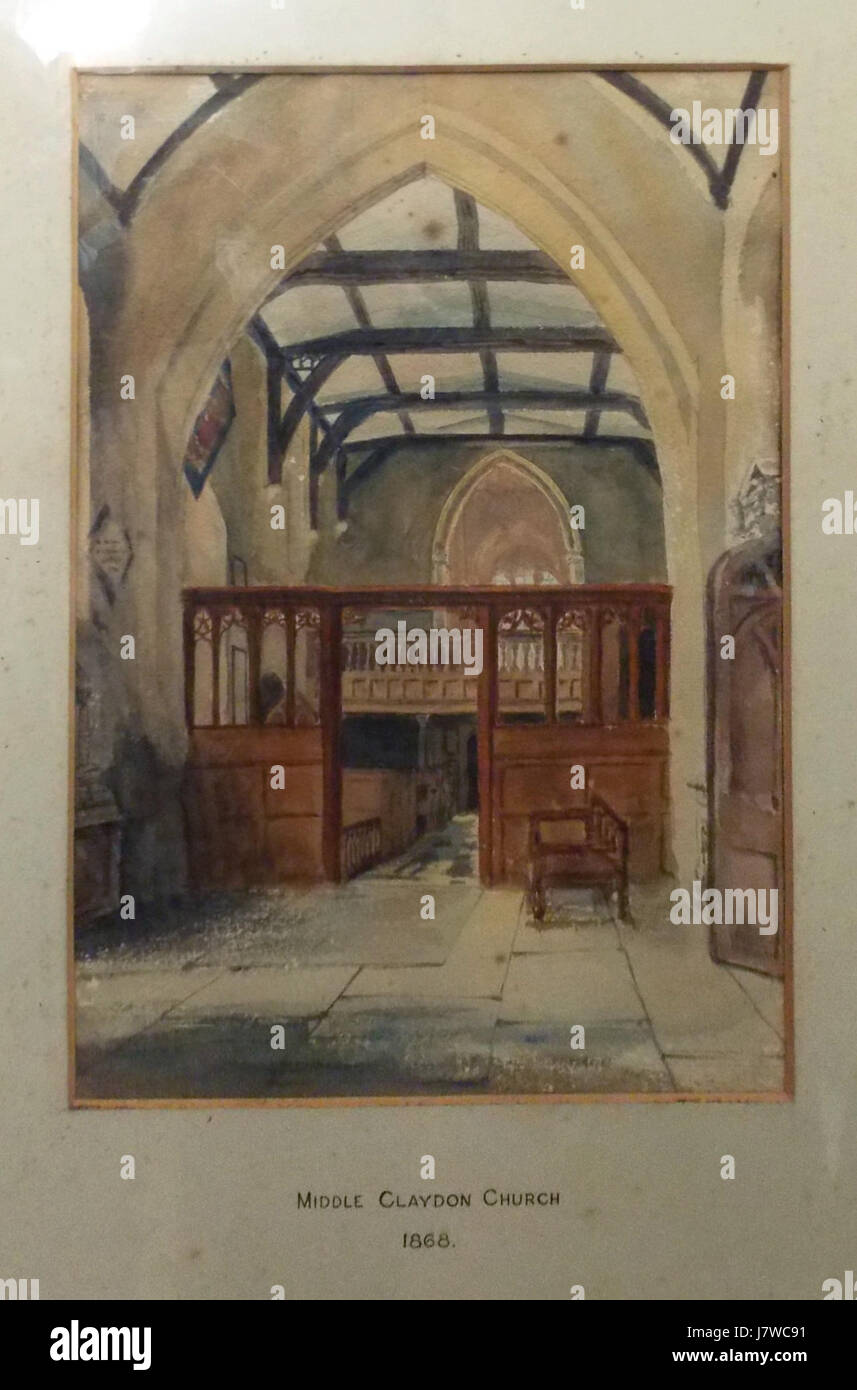 Chiesa di tutti i santi, Medio Claydon, Bucks, Inghilterra 1868 acquerello 2 Foto Stock