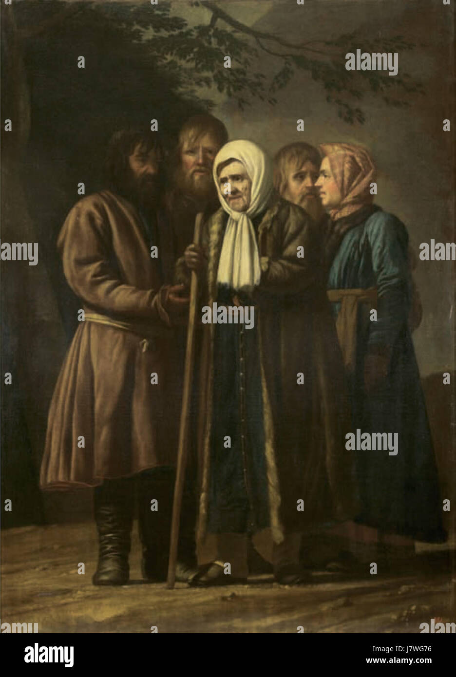 100 anno vecchia donna da Tsarskoe Selo con la famiglia da V. Eriksen (1771, museo russo) Foto Stock