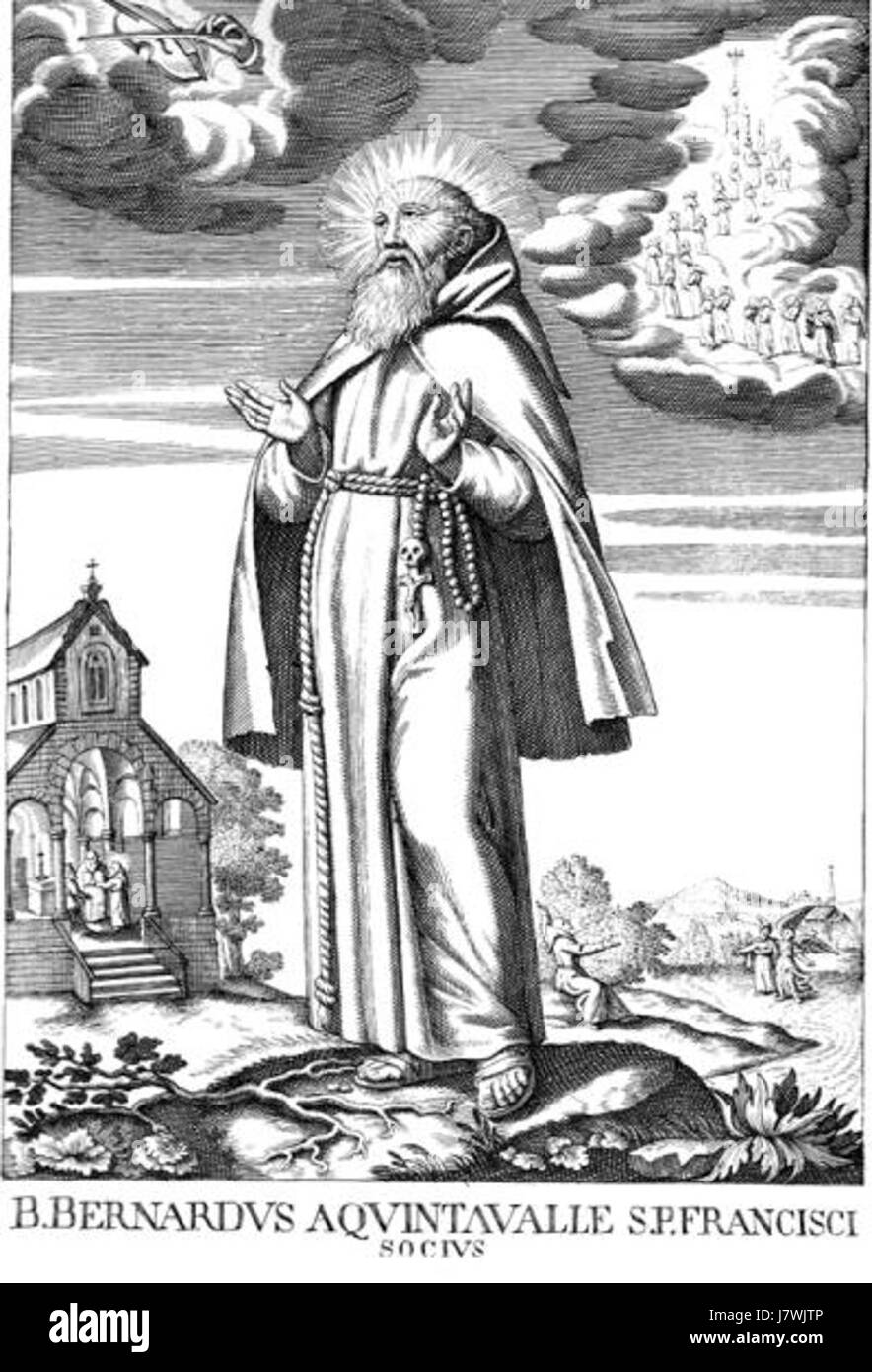 Bernardo di Quintavalle fu una figura religiosa italiana e uno dei primi seguaci di San Francesco d'Assisi. Ha svolto un ruolo significativo nel primo sviluppo dell'ordine francescano. Foto Stock