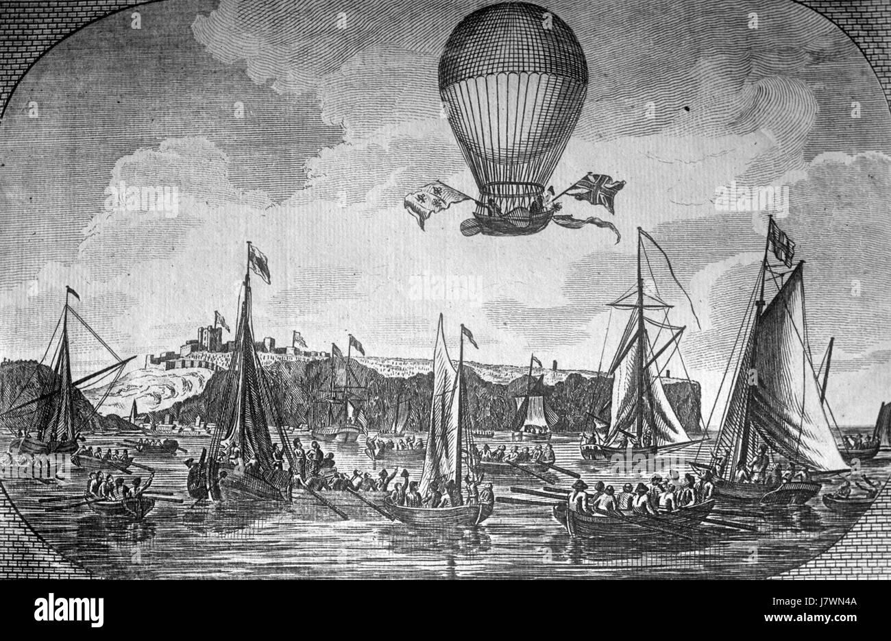 Un record del Blanchard Channel Flight, una pietra miliare dell'aviazione segnata dai progressi compiuti all'inizio del XX secolo nella tecnologia di volo, evidenziando il suo contributo alla storia dell'aviazione. Foto Stock