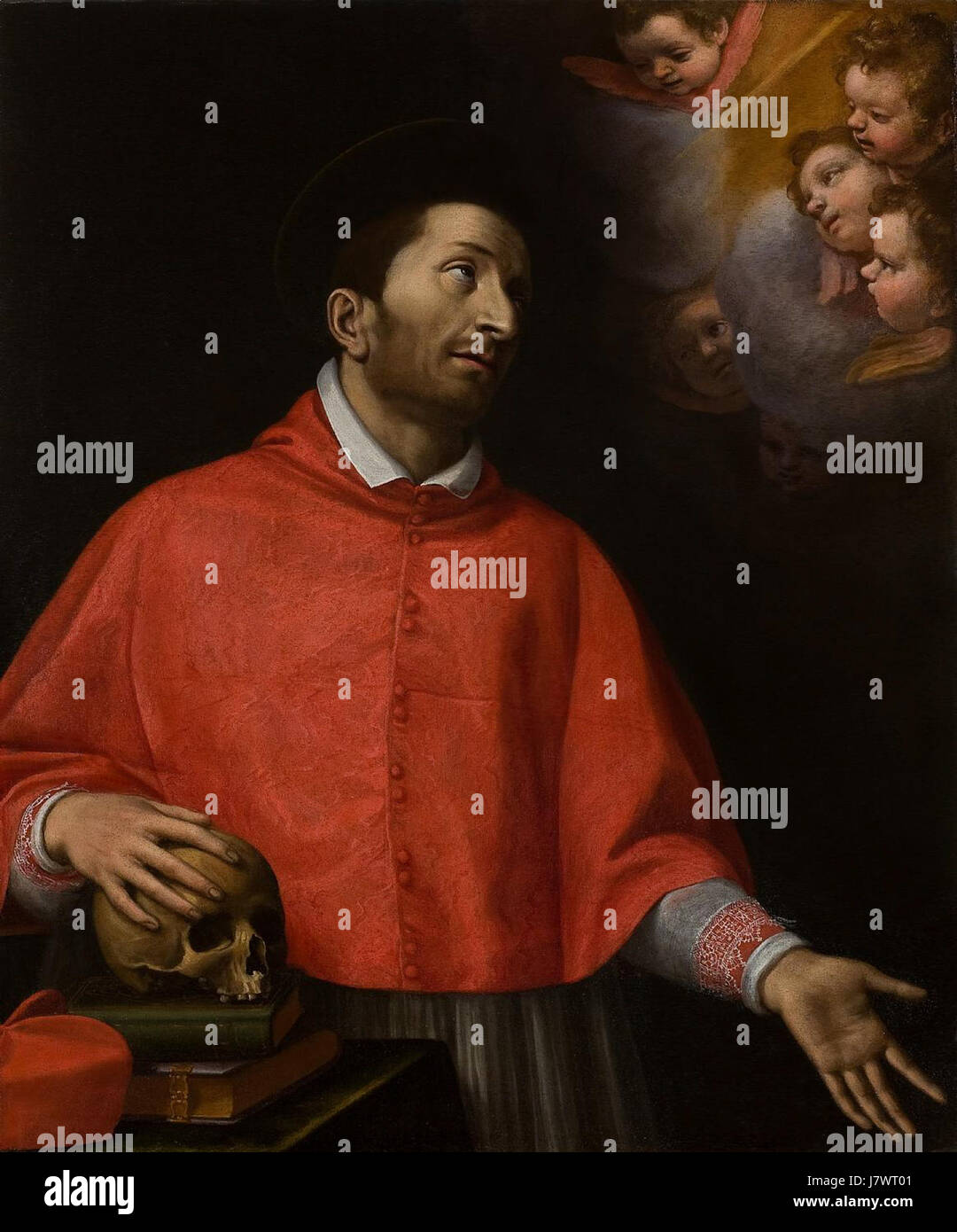 "Ciampelli San Carlo Borromeo" è un'opera d'arte del XVII secolo raffigurante San Carlo Borromeo, un santo cattolico noto per i suoi contributi religiosi durante la Controriforma. Il pezzo riflette temi religiosi e arte barocca. Foto Stock