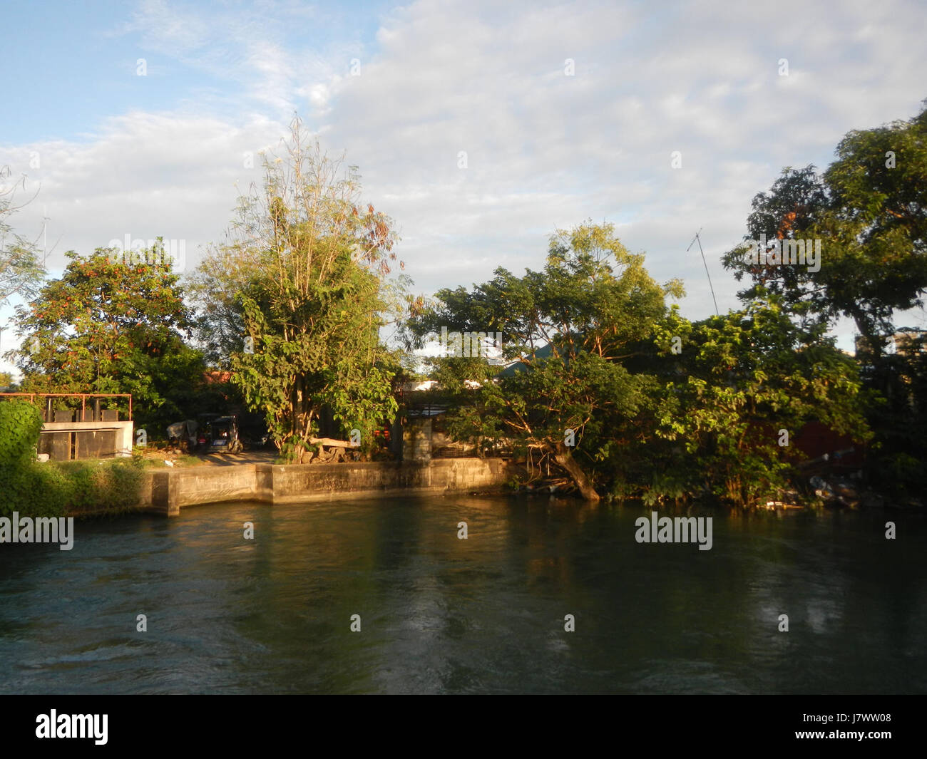 L'immagine raffigura le risaie, le praterie e i sistemi di irrigazione lungo la regione di Sabang, Baliuag a Bulacan, con particolare attenzione alle case e alle infrastrutture locali, in particolare i ponti stradali 19. Foto Stock