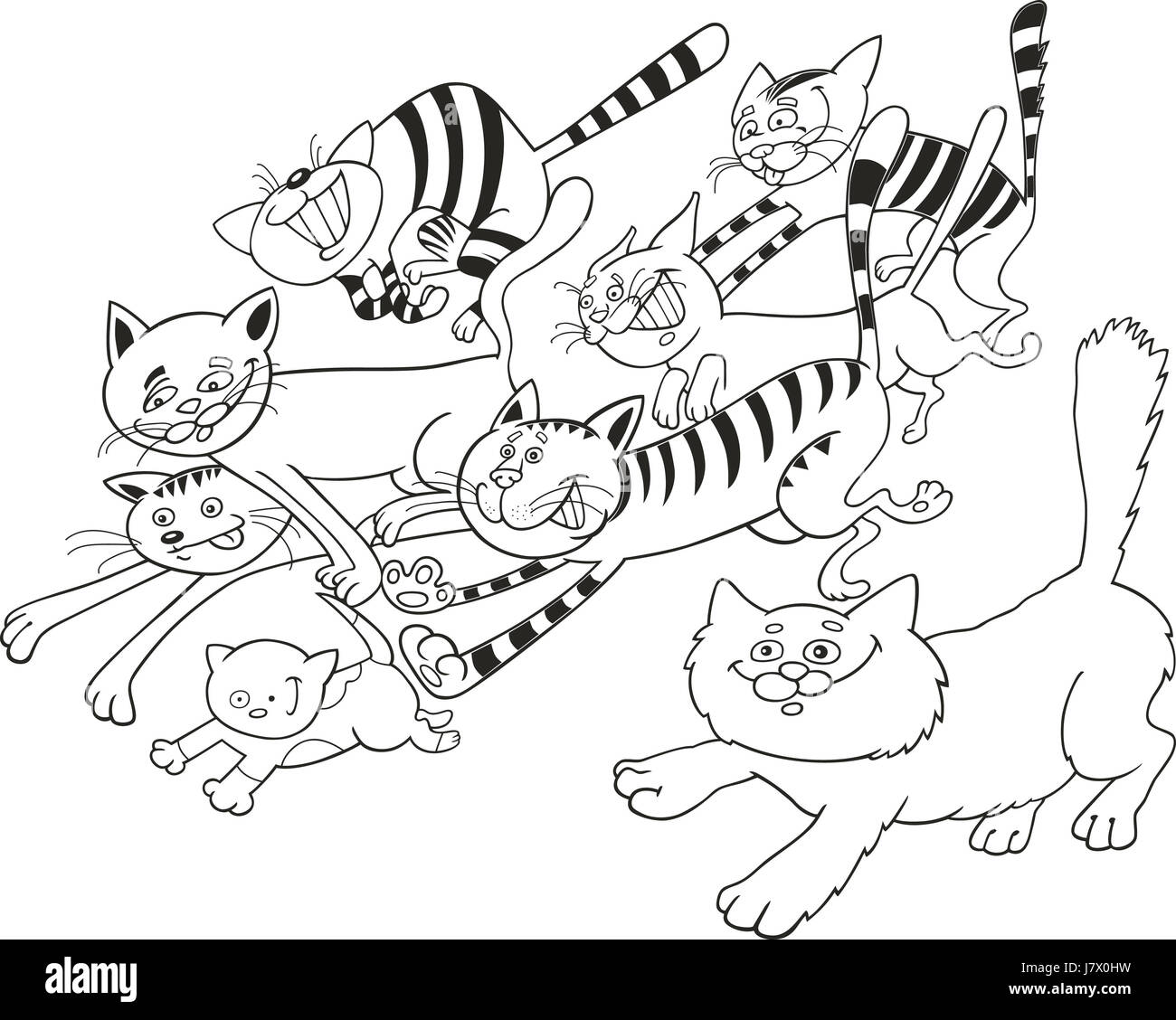 Illustrazione funny cartoon pussycat cat gatto domestico comics prenota eseguire ridere Foto Stock