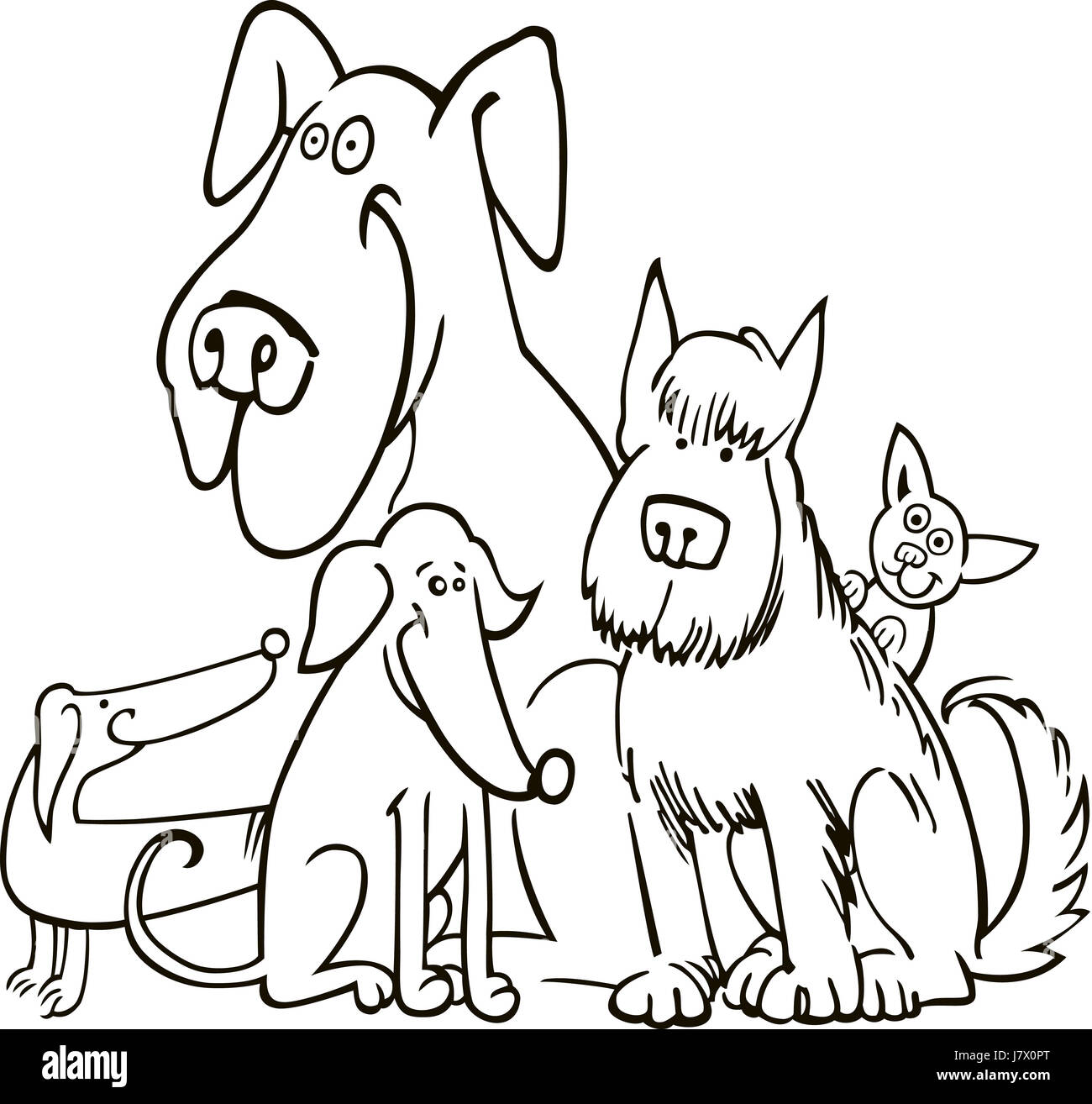 Illustrazione del cane divertente cartoon gruppo libro di fumetti ridere risate ridere twit Foto Stock