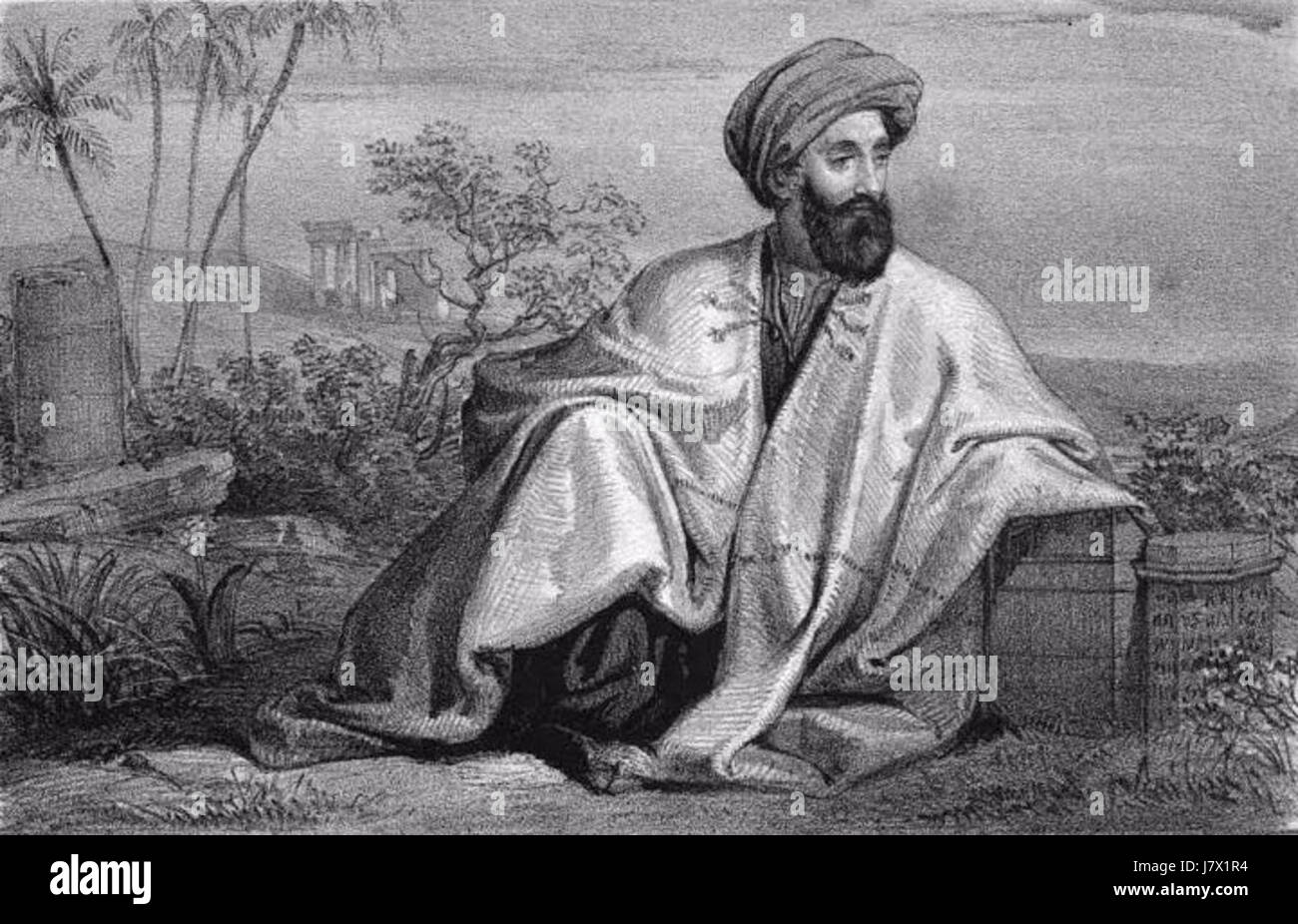 Questa immagine mostra la raffigurazione di Charles Lewis Meryon dell'abito beduino. L'artista cattura l'abbigliamento tradizionale indossato dai beduini, sottolineando il significato culturale del loro abbigliamento. Foto Stock