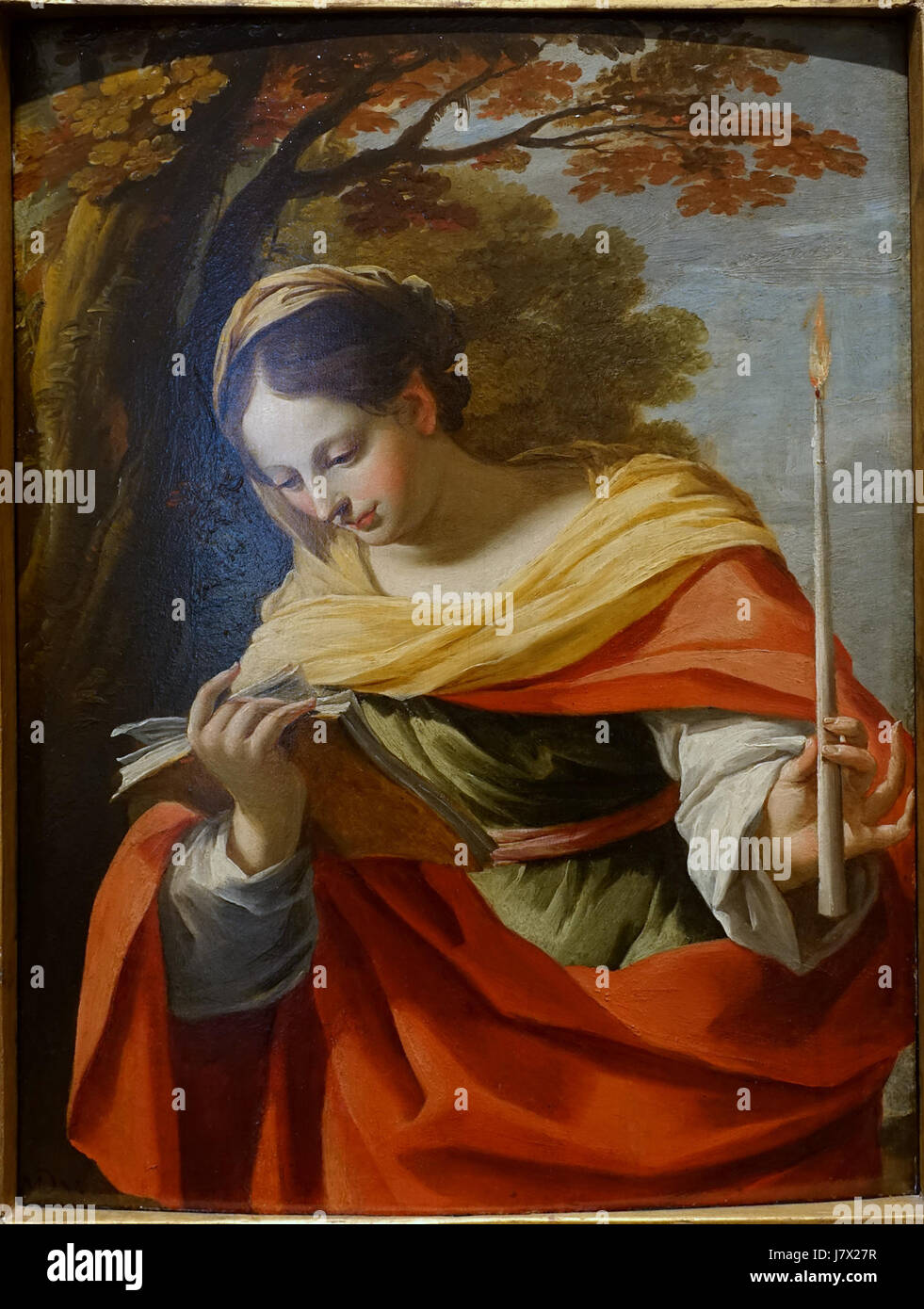 Questo dipinto ad olio degli anni '1640 di Michel Dorigny raffigura una santa donna che tiene una candela. Il pezzo presenta un simbolismo religioso e mette in mostra lo stile di Dorigny, caratterizzato da delicati dettagli e da una composizione serena. Foto Stock Questo dipinto ad olio degli anni '1640 di Michel Dorigny raffigura una santa donna che tiene una candela. Il pezzo presenta un simbolismo religioso e mette in mostra lo stile di Dorigny, caratterizzato da delicati dettagli e da una composizione serena. Foto Stock