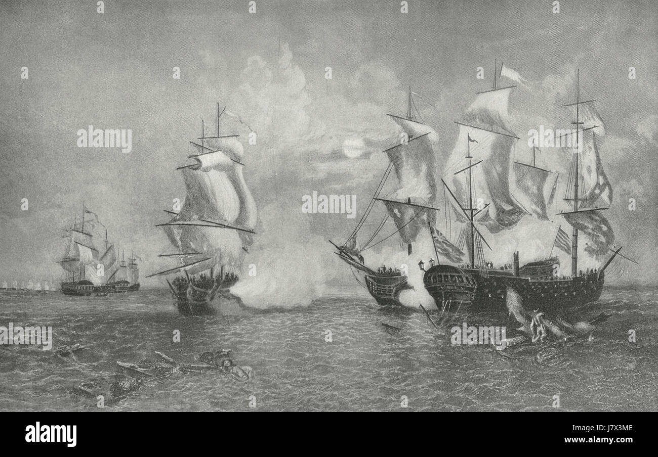 La battaglia di Bonhomme Richard e la serapide durante la Rivoluzione Americana Foto Stock