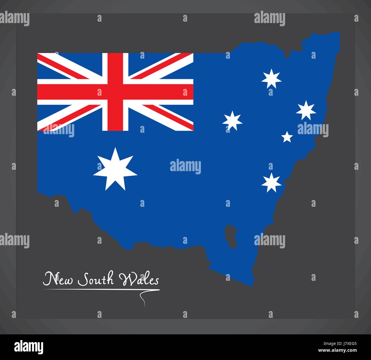 Nuovo Galles del Sud mappa con Australian bandiera nazionale illustrazione Illustrazione Vettoriale