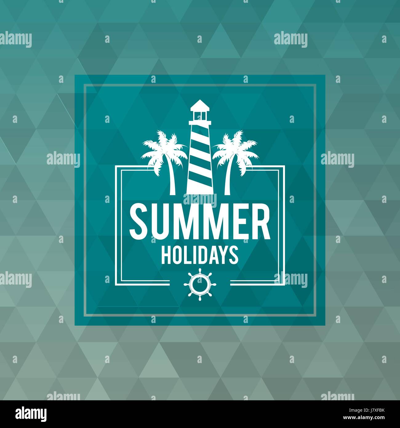 Abstract sfondo poligonale con cornice quadrata di testo logo vacanze estive con il faro Illustrazione Vettoriale