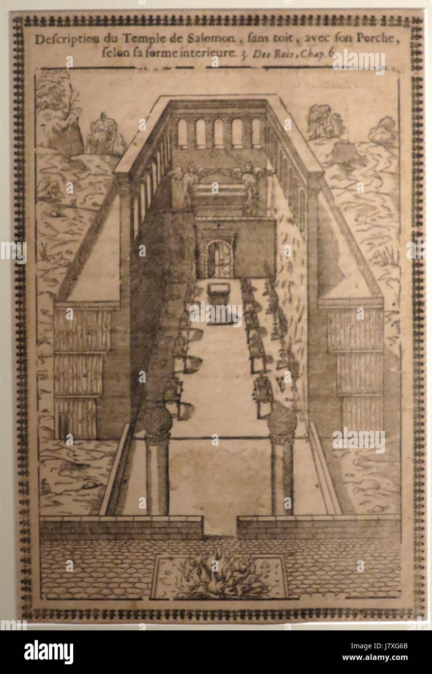 Un'illustrazione in legno dei primi anni del XIX secolo raffigurante il Tempio di Salomone, ospitata presso il Dayton Art Institute, che offre una rappresentazione visiva del suo design e del suo significato storico. Foto Stock