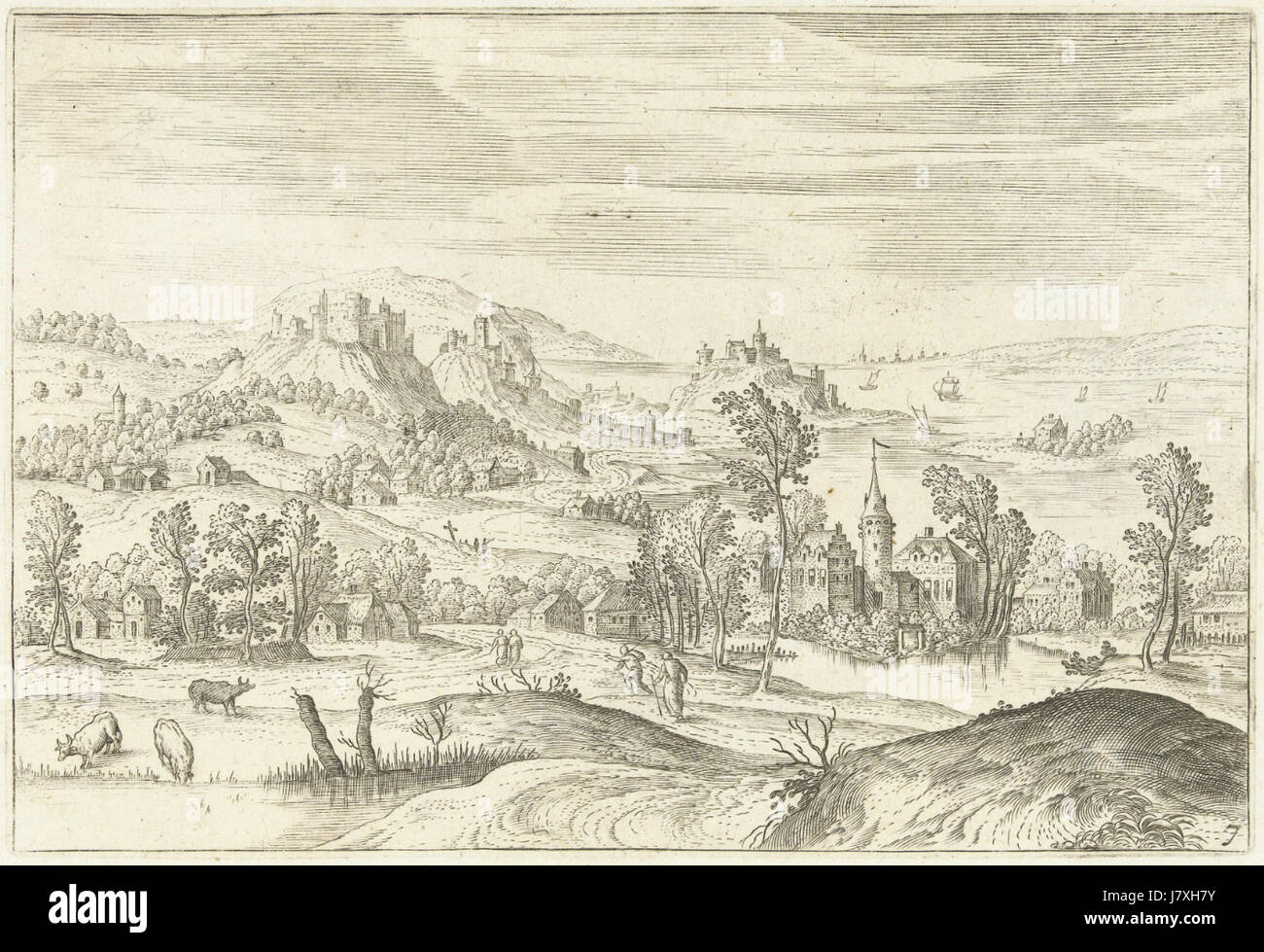 Adriaen Collaert, Jacob più truci paesaggio con una piccola corrente Foto Stock