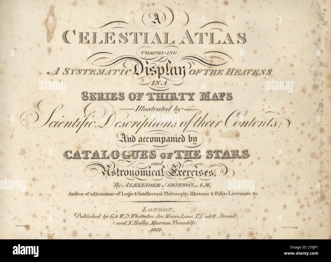 L'Atlante Celestiale di Alexander Jamieson, pubblicato per la prima volta all'inizio del XIX secolo, presenta mappe stellari dettagliate ed è un'opera storica chiave nel campo dell'astronomia. Foto Stock