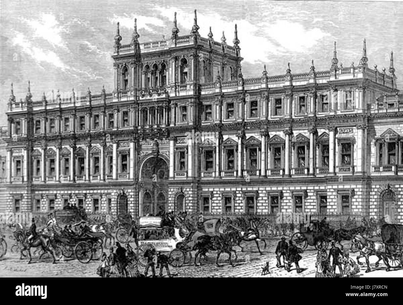 Un'immagine o riferimento a Burlington House, probabilmente raffigurante il suo significato architettonico o storico, in relazione alla sua comparsa nell'edizione 1873 di *The Illustrated London News*. Foto Stock
