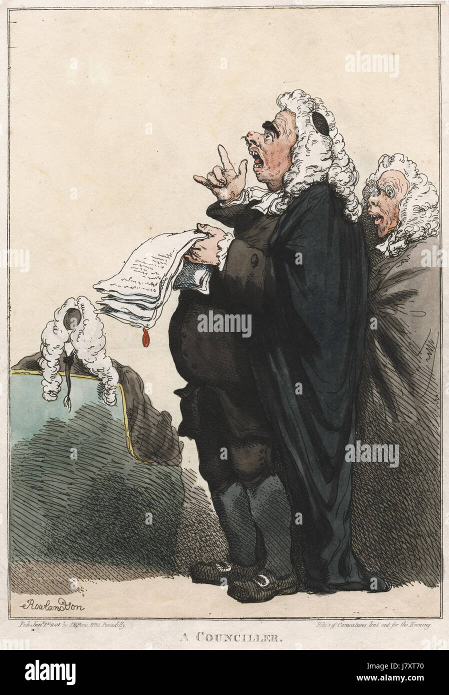 L'opera d'arte di Thomas Rowlandsonâ, "Un consigliere", riflette il suo stile satirico, spesso commentando il clima politico e sociale dell'Inghilterra del XVIII secolo. Le sue caricature offrono approfondimenti critici sulla società inglese e sulla politica del tempo. Foto Stock