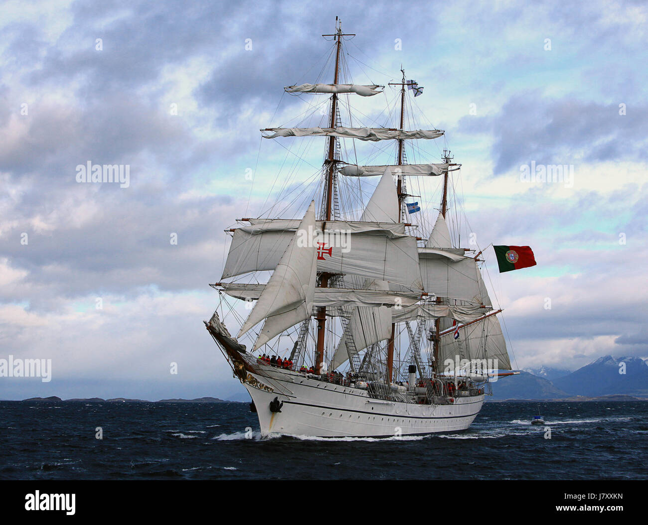 Sagres nave in Ushuaia Bay, Tierra del Fuego Argentina Foto Stock