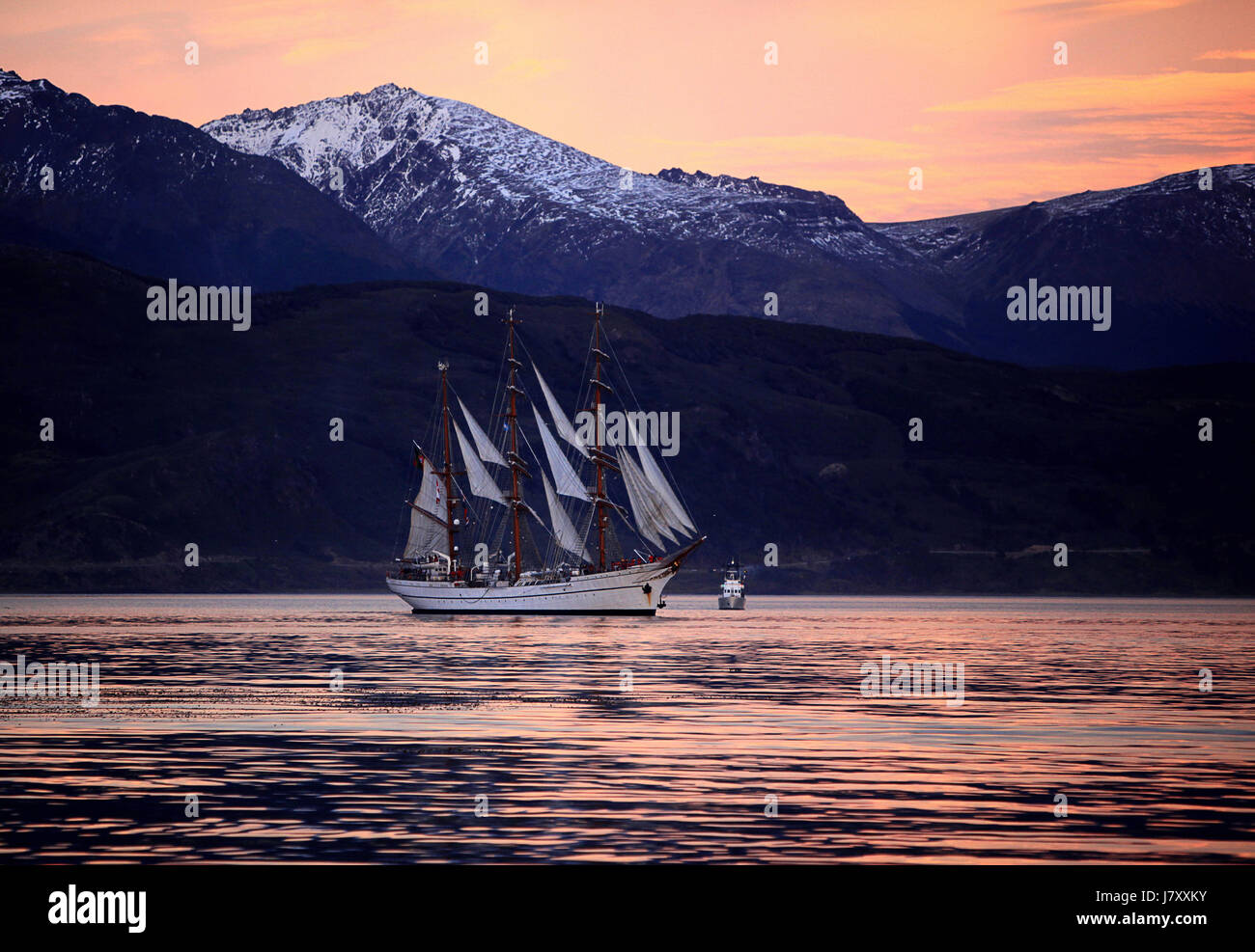 Sagres nave nella baia di Ushuaia Foto Stock