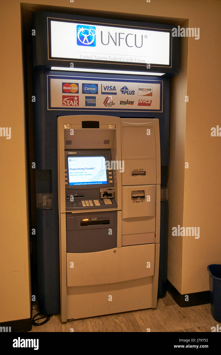 UNFCU nazioni unite Federal Credit Union atm nella sede delle Nazioni Unite Building di New York City STATI UNITI D'AMERICA Foto Stock
