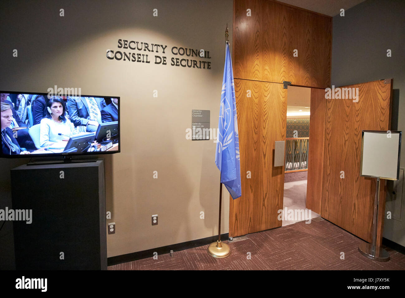 Ingresso al consiglio di sicurezza la camera presso la sede delle Nazioni Unite Building di New York City STATI UNITI D'AMERICA Foto Stock