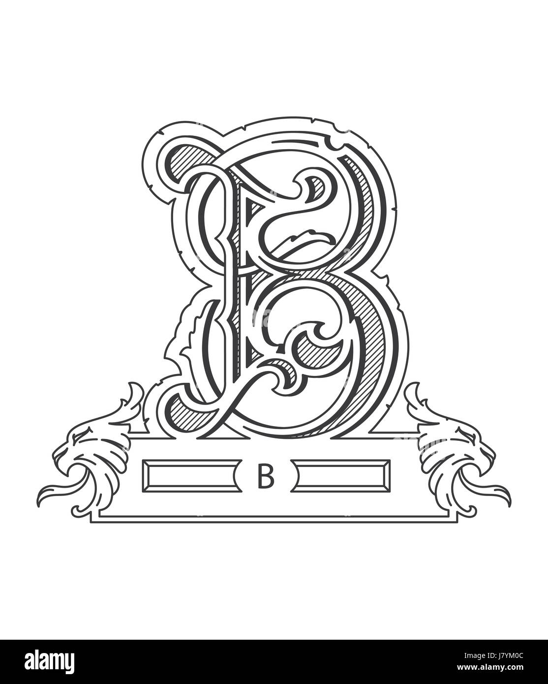 Illustrazione Vettoriale su nero su bianco alfabeto lettera B Foto Stock