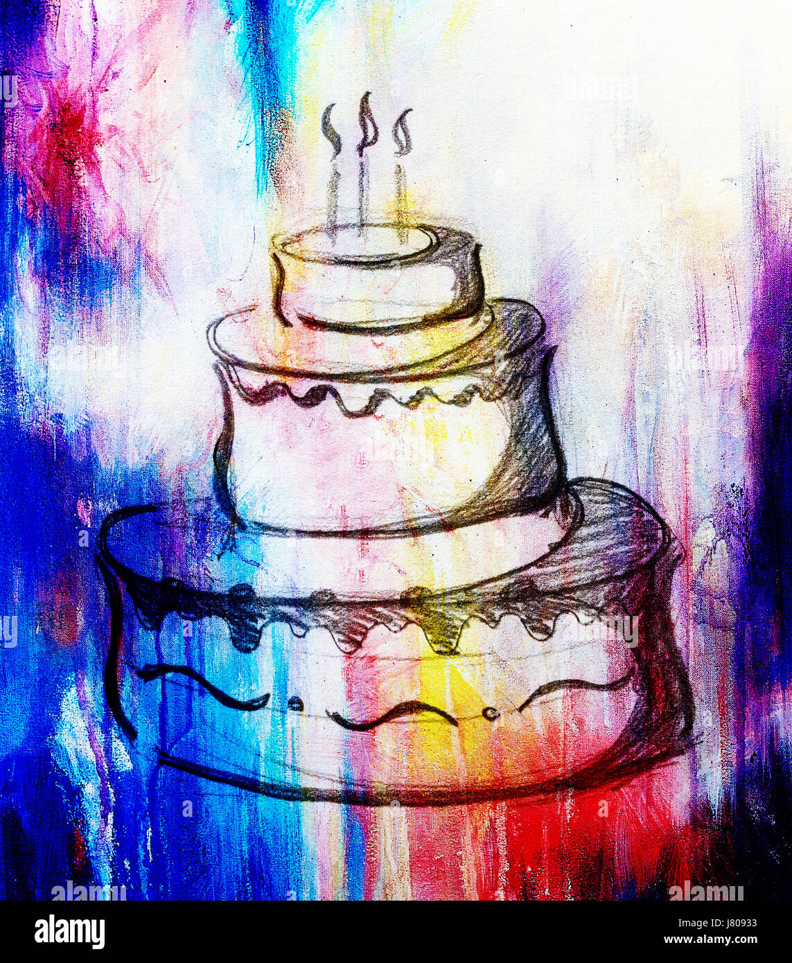 Torta di grandi dimensioni su carta di sfondo e un effetto colore. disegnati a mano schizzo immagine Foto Stock