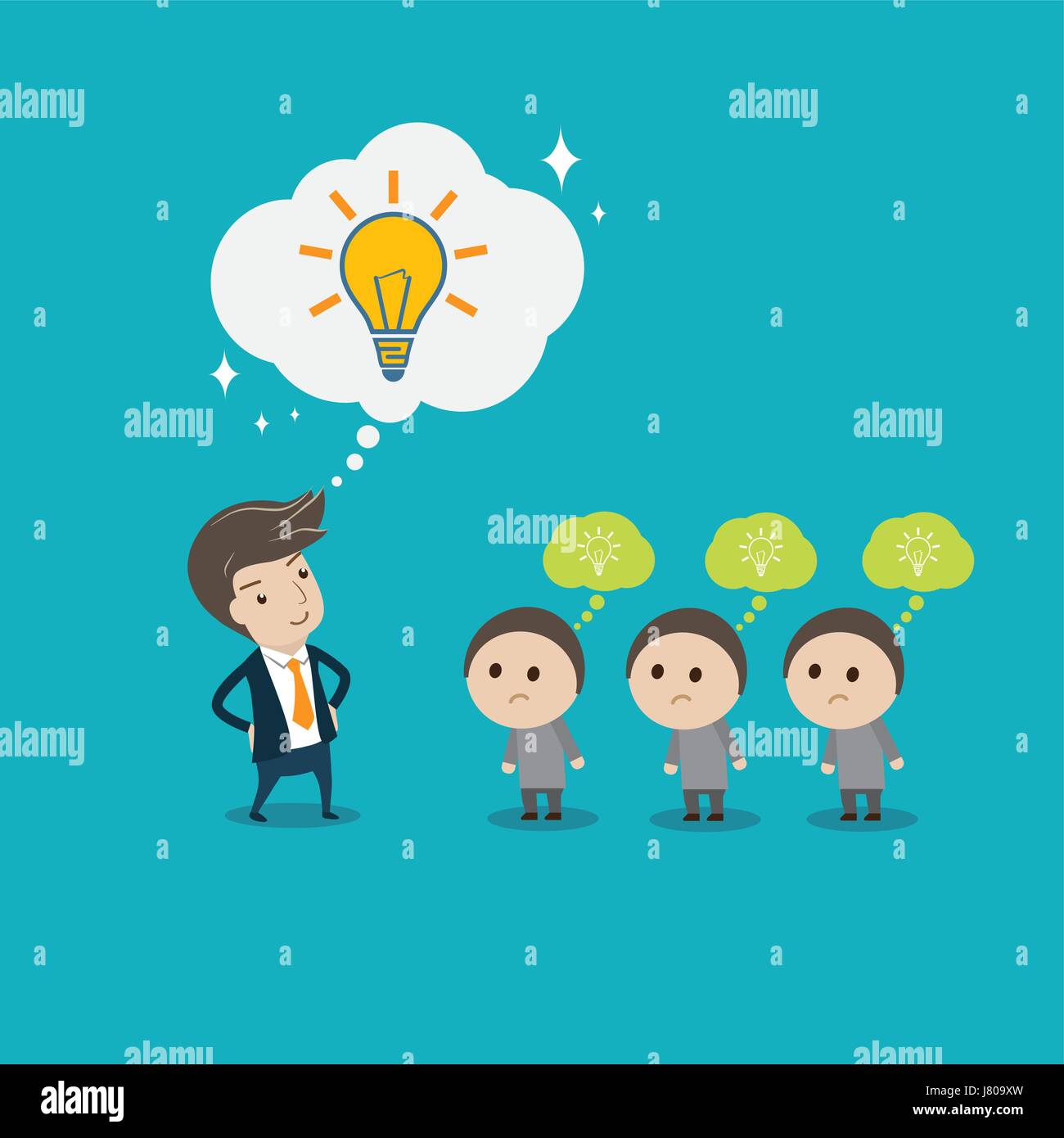 Imprenditore con Creative grande idea. Uno stile piatto vettore per pensare in grande, think diffent o grande idea concetto. Illustrazione Vettoriale