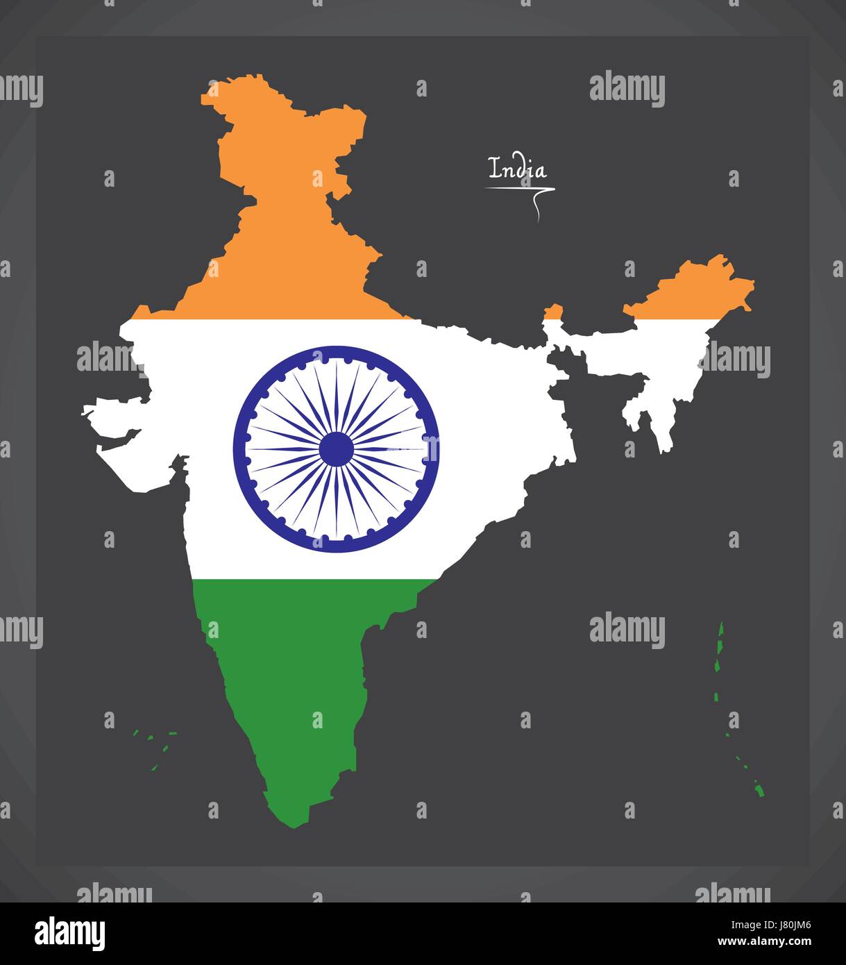 Mappa di India indiano con bandiera nazionale illustrazione Illustrazione Vettoriale