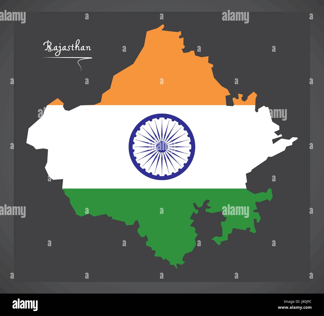 Mappa di Rajasthan indiano con bandiera nazionale illustrazione Illustrazione Vettoriale