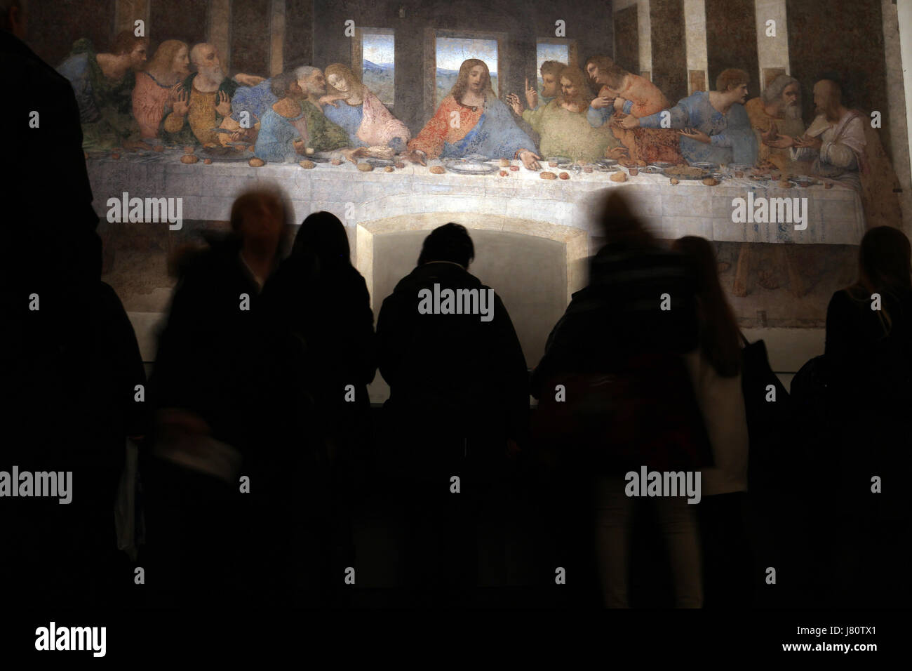 L'Ultima Cena è un tardo XV secolo la pittura murale di Leonardo da Vinci in Santa Maria dell Grazie, Milano, Italia. Foto Stock