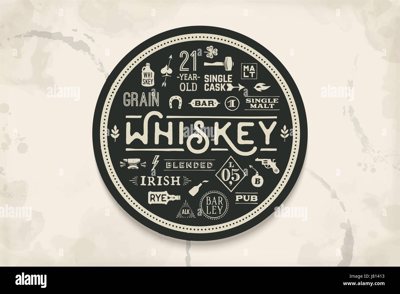 Coaster del whiskey e bevande alcoliche Illustrazione Vettoriale