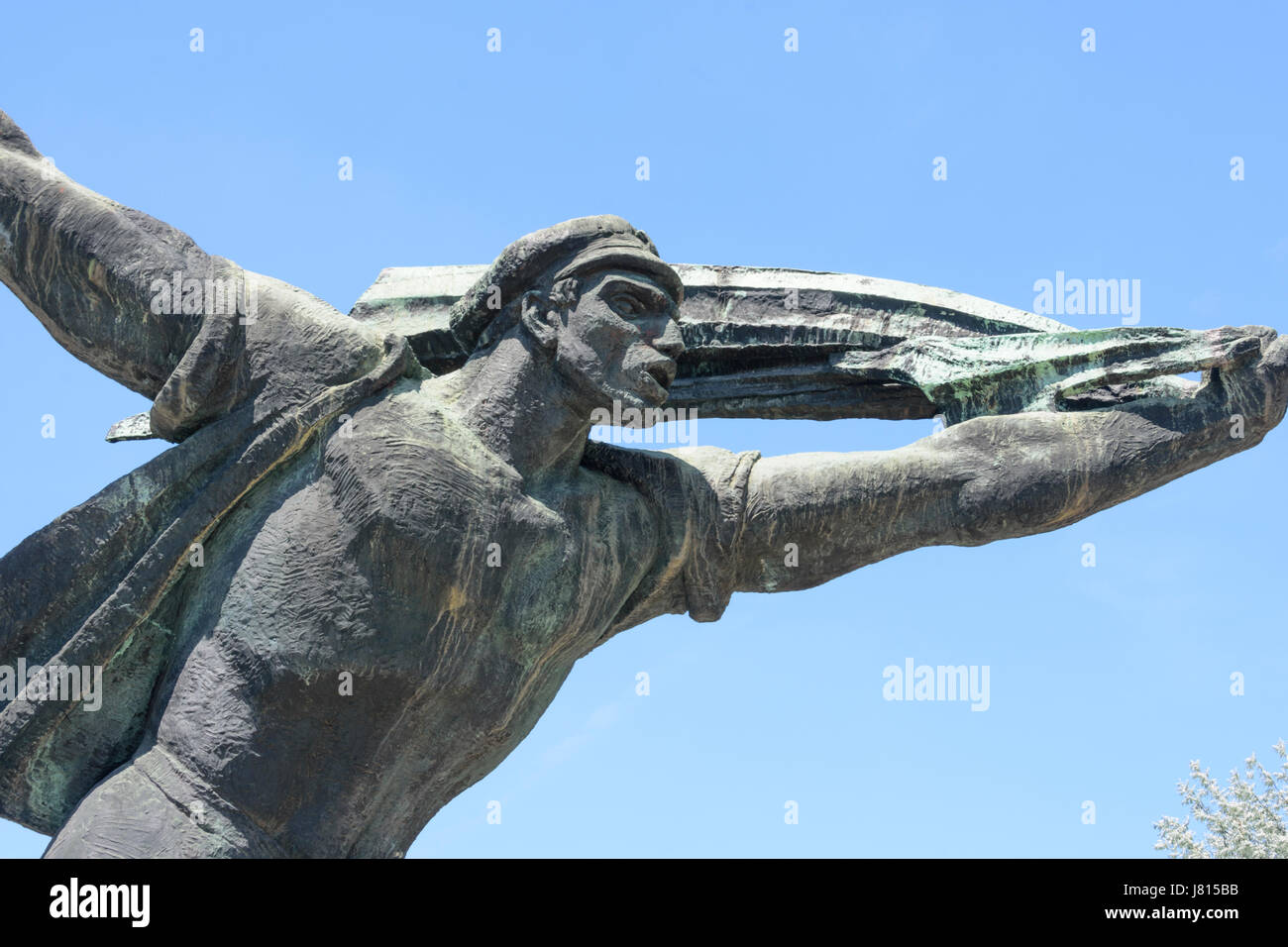 Memento Park, Budapest, Ungheria. La Repubblica dei Consigli monumento, basato su un 1919 poster rivoluzionario Foto Stock