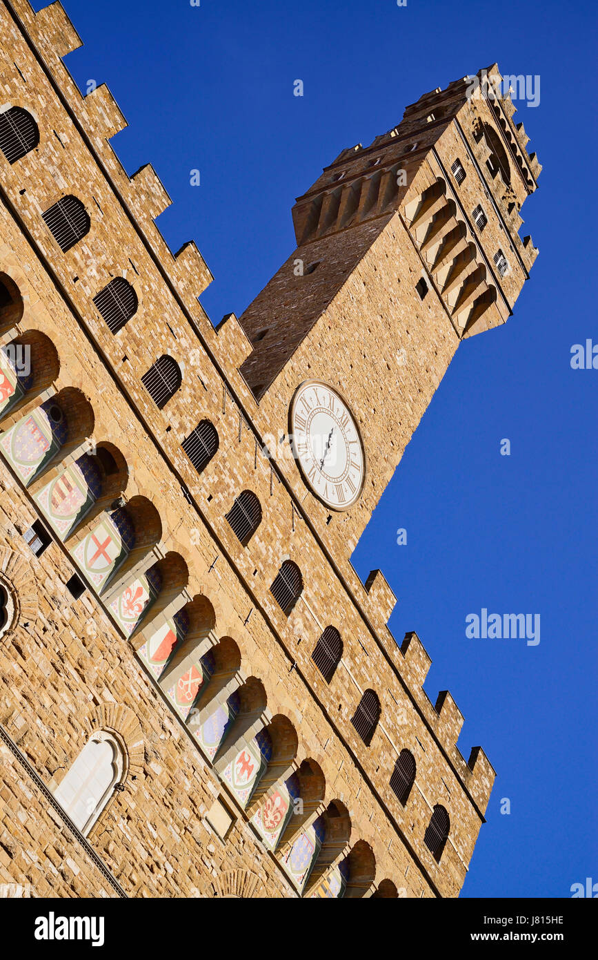 L'Italia, Toscana, Firenze, Piazza della Signoria e il Palazzo Vecchio. Foto Stock