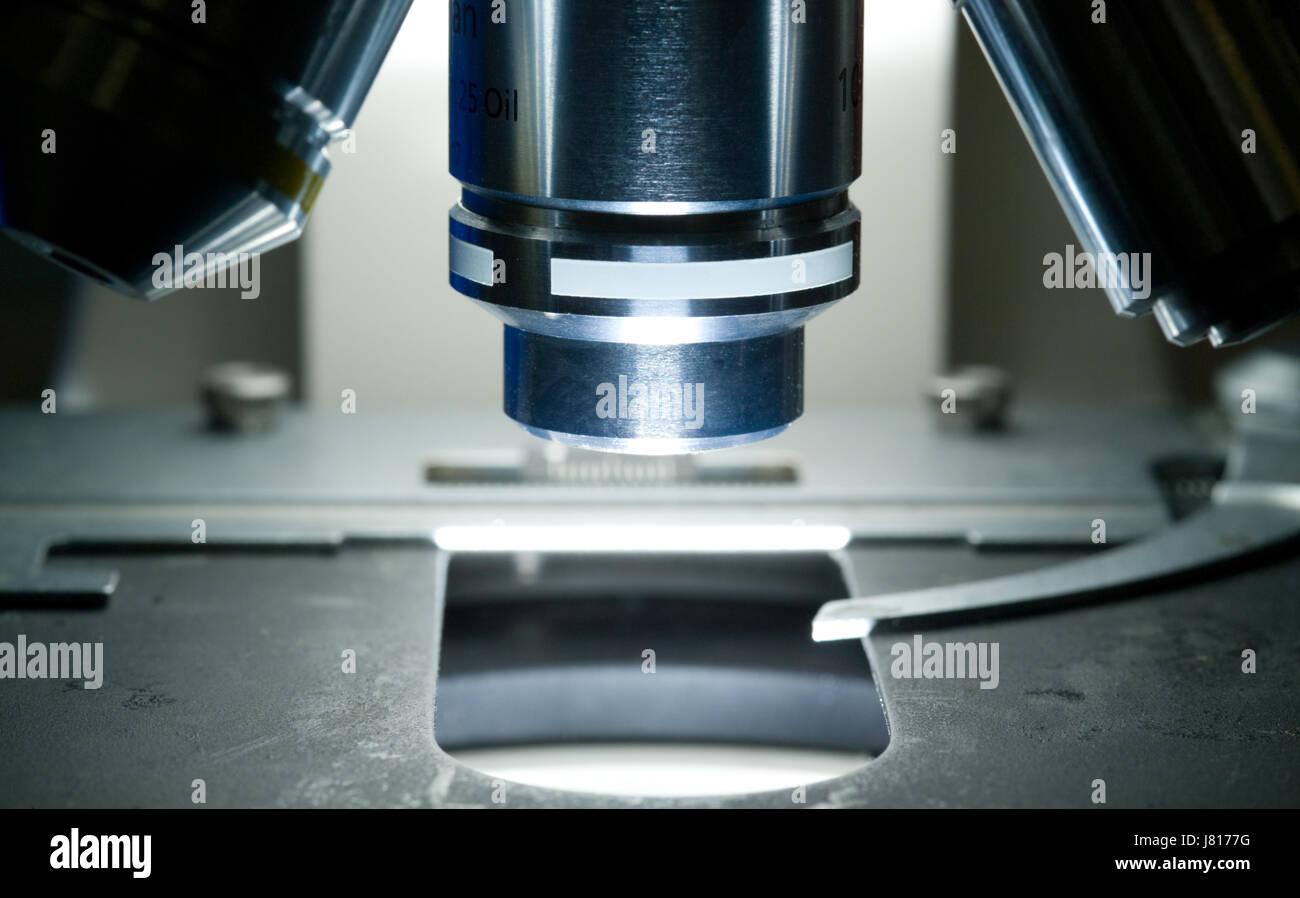 Lente di un microscopio da laboratorio Foto Stock