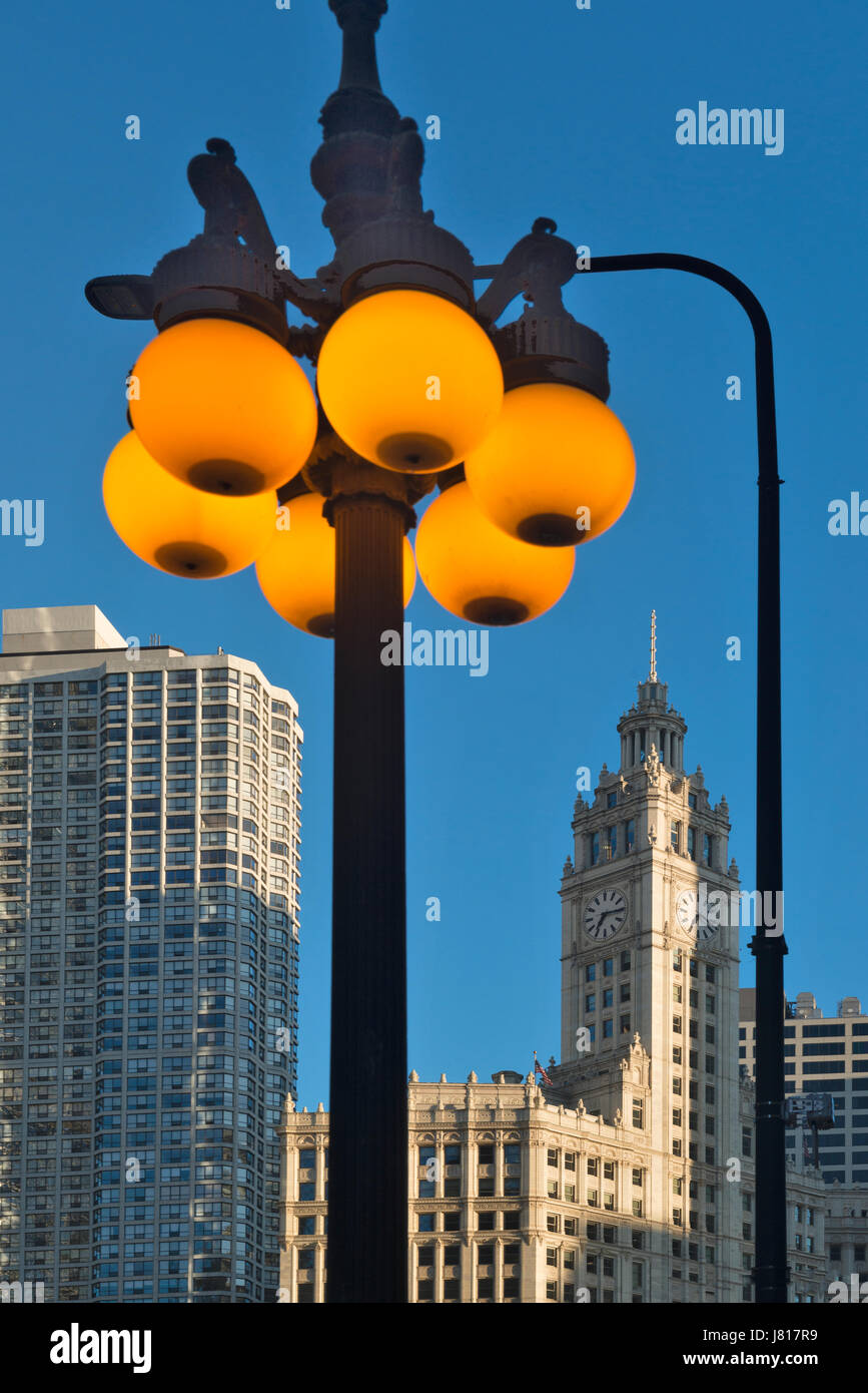 La mattina presto foto di Wrigley Building downtown Chicago STATI UNITI D'AMERICA Foto Stock