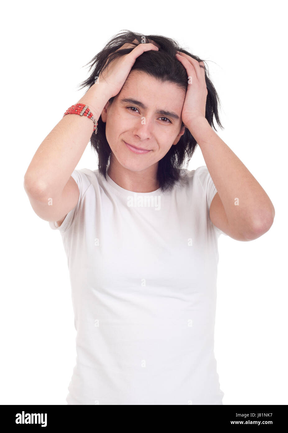 Donna ritratto femminile riguardano adulti preoccupati preoccupare ansietà solleciti solleciti Foto Stock