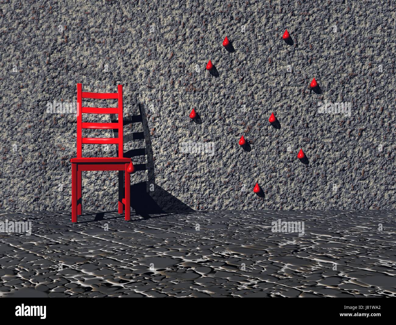Illustrazione della camera la criminalità sangue posizione di scena sedia del sito della pietra rossa per lo spazio Foto Stock