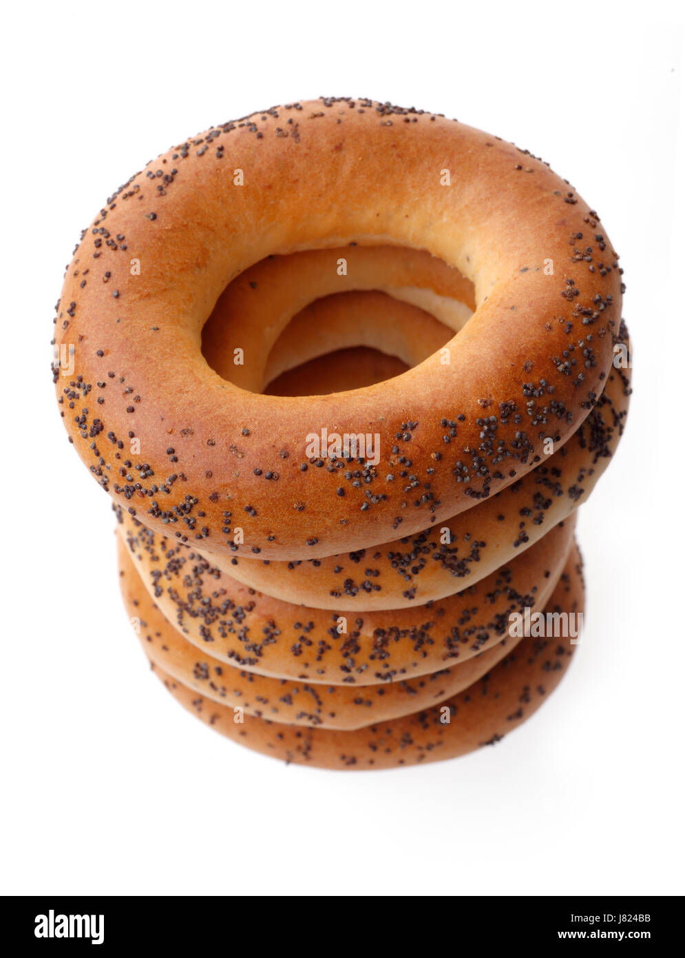 Cibo e bevande: tradizionale russo cracknels rotondo, baranki, isolato su sfondo bianco Foto Stock