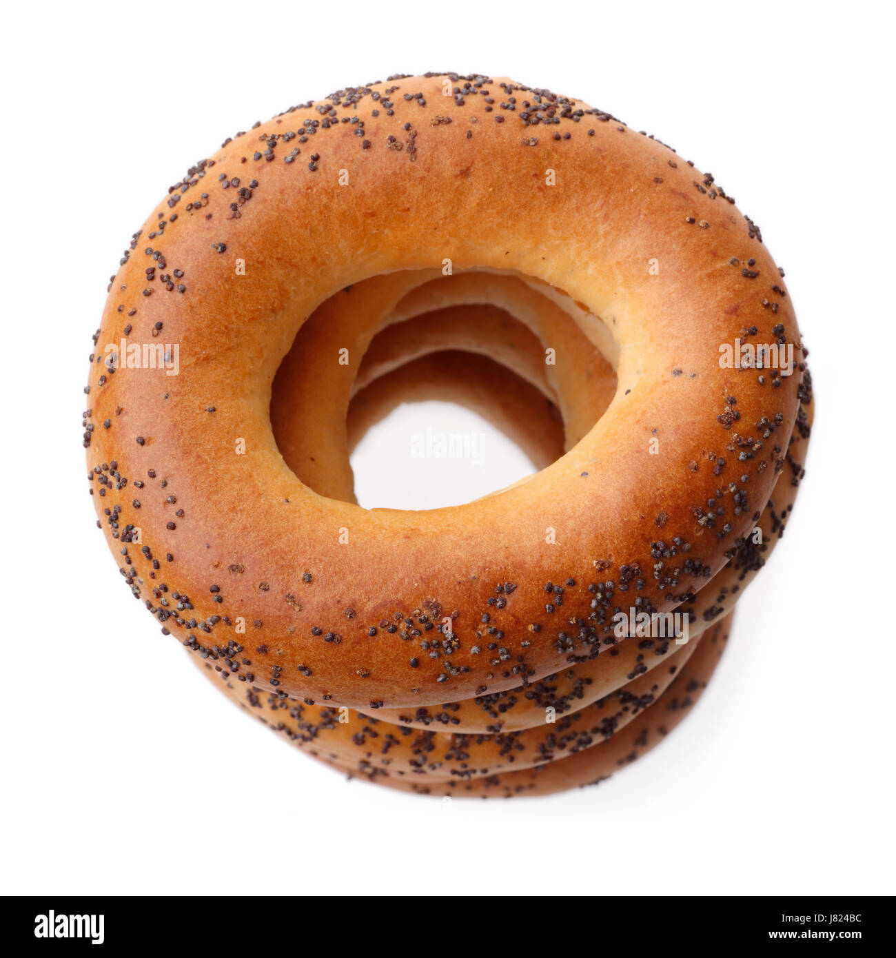 Cibo e bevande: tradizionale russo cracknels rotondo, baranki, isolato su sfondo bianco Foto Stock